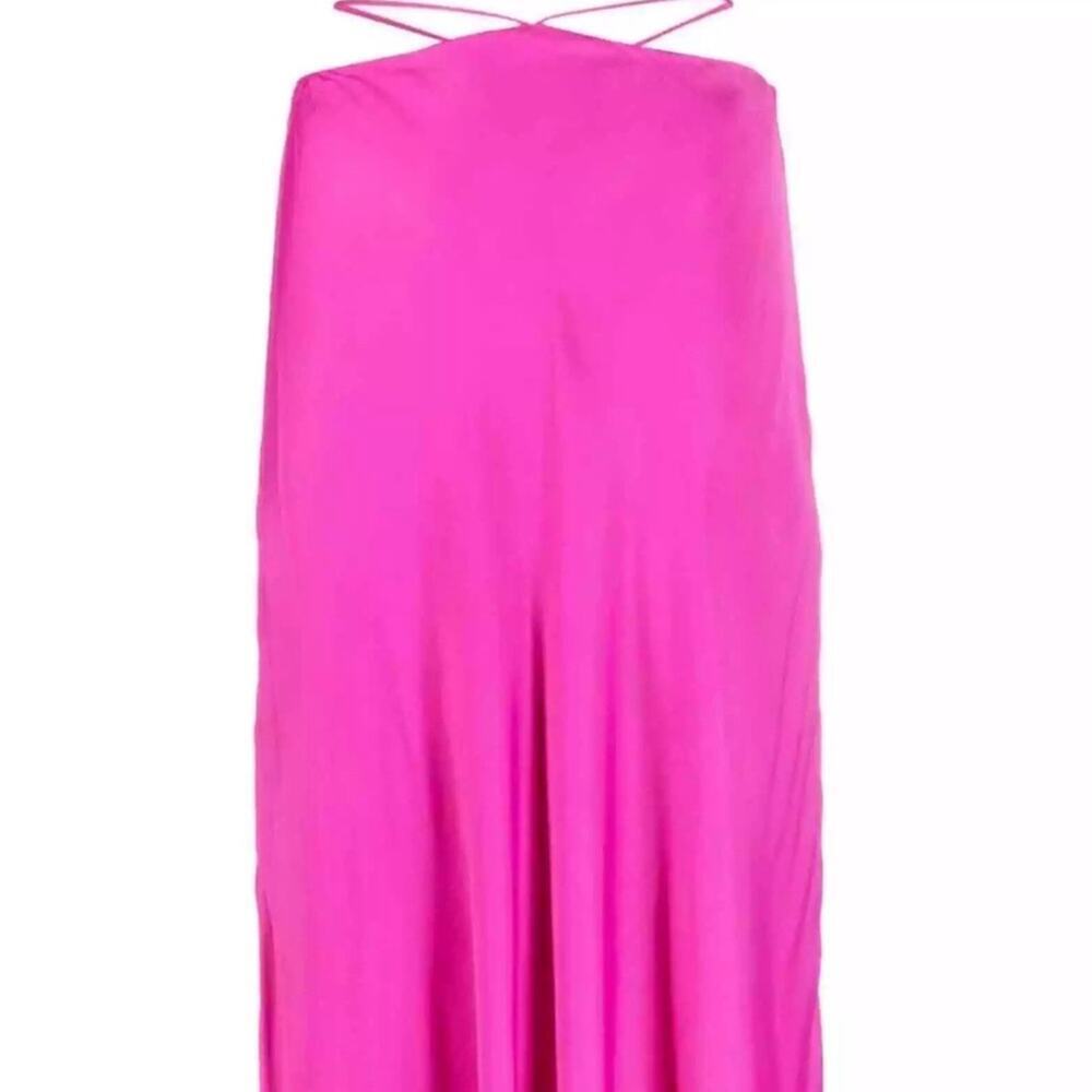 FARM Rio Fuschia satin Midi length 
strap-detail satin-finish midi skirt - Picture 11 of 14